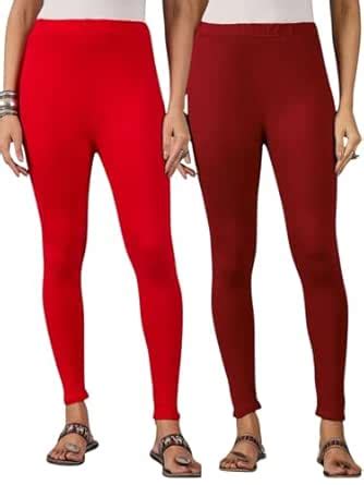 Buy Plain/Solid Pure Cotton Maroon Red Women Ankle Length Leggings-Pack ...