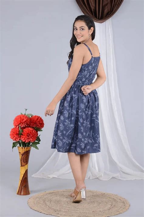 Floral Print Blue Strap Dress for Women - XS at Zoozle