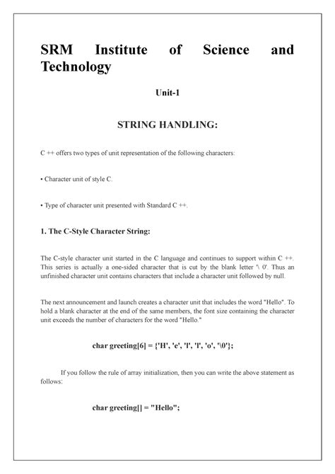 String Handling - SRM Institute of Science and Technology Unit- STRING ...