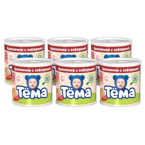 Пюре мясное Тёма с 6 месяцев, цыпленок с говядиной, 100 г x 6 - купить ...