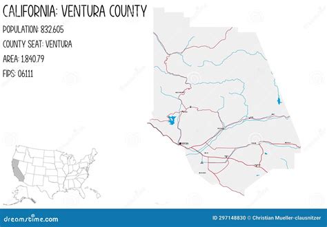 Detailed Map of Ventura County in California, USA Stock Illustration - Illustration of federal ...