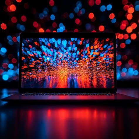 Laptop with a bright screen of red and blue lights | Premium AI ...