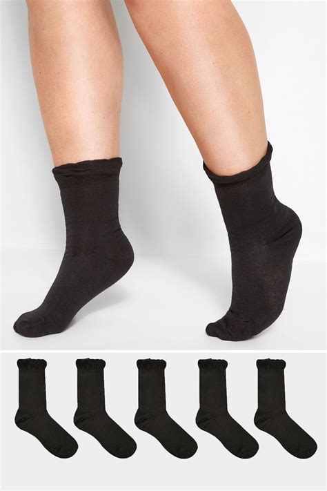 YOURS 5 PACK Plus Size Black Ankle Socks In Extra Wide Fit | Yours Clothing