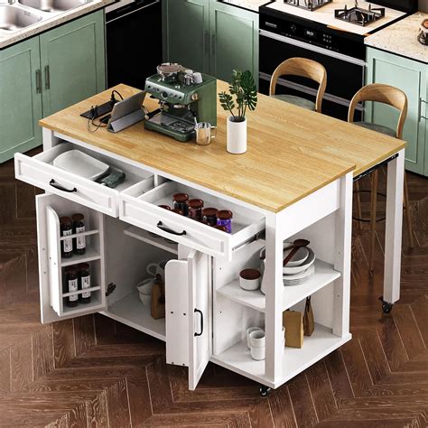 Amazon.com: Merax Kitchen Island on Wheels with Extendable Dining Table ...