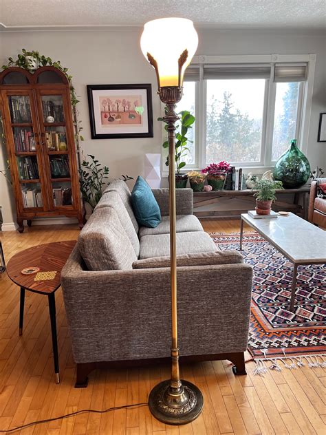 MCM Laurel Leaves Torchiere Stiffel Brass Floor Lamp Opal - Etsy