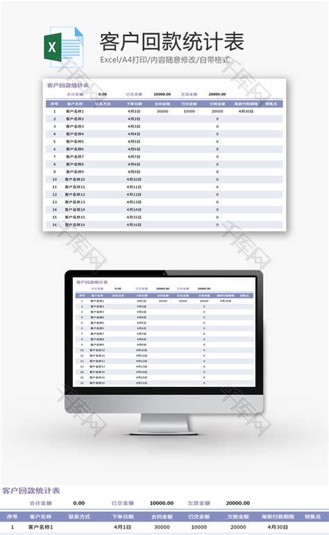 73套回款excel表格模板(销售项目客户)等回款明细统计分析报表 - office模板中心