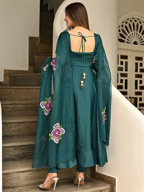 Buy Green Anarkali Embroidered Dupatta Online - Lavanya The Label