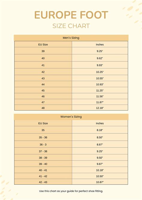 Editable Shoe Size Chart Templates in PDF to Download