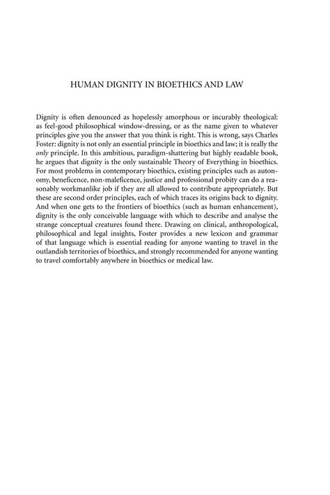 Human Dignity In Bioethics And Law Charles Foster | PDF