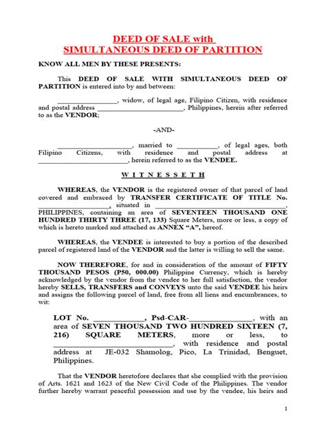 Image result for Deed of Partition Sample