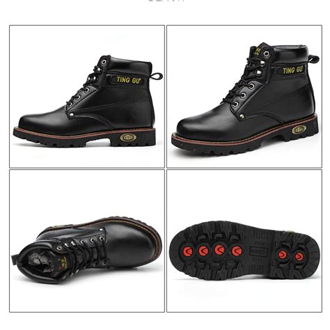 Buy Leather Steel Toe Work Boots for Men Waterproof Safety Shoes ...