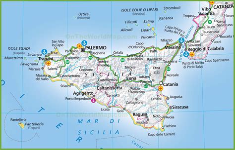 Map of Calabria and Sicily