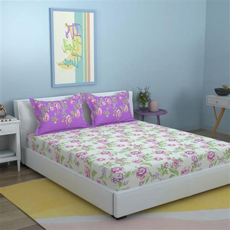 Buy STELLAR HOME Marigold Cotton 128TC Printed 3Pcs Queen Bedsheet Set ...