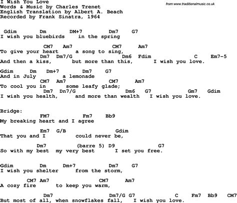 Song lyrics with guitar chords for I Wish You Love - Frank Sinatra, 1963