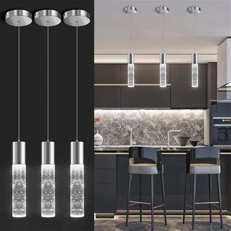OKELI Modern Pendant Lights,LED Bubble Crystal Kitchen Island Light ...