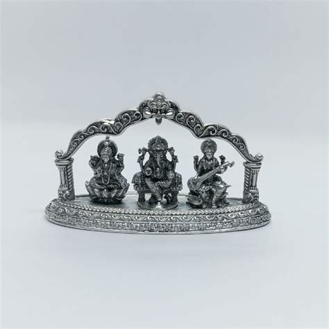 Buy quality Pure silver idol of Ganesha with saraswati and laxmi ji in ...