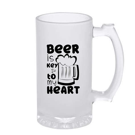 Buy iKraft Beer is Key to My Heart Printed Frosted Beer Mug with Handle ...