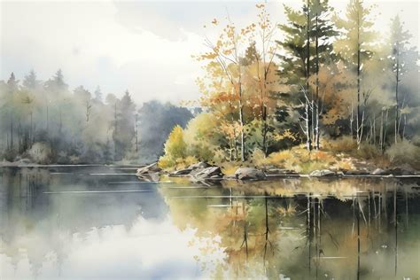 Beautiful watercolor autumn landscape with lush colorful autumnal trees ...