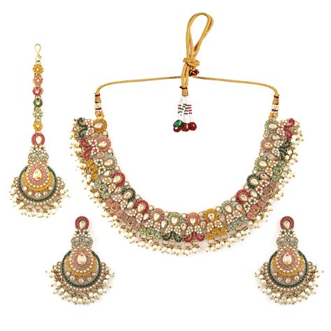 Rubans 22K Gold-Plated Multicolor Kundan & Pearl Beaded Handcrafted ...
