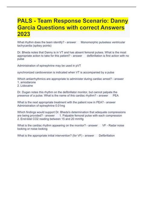 PALS - Team Response Scenario: Danny Garcia Questions with correct ...