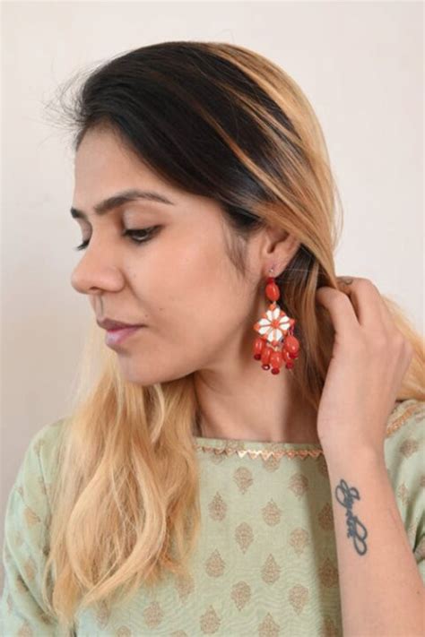 Buy Moral Fibre Ruby Stone Handcrafted Mirror Earring Online – Okhaistore