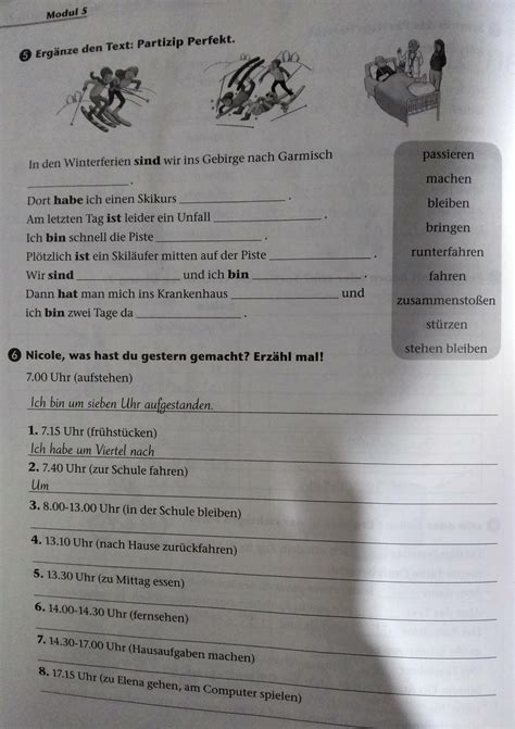 1:Ergänze den Text: Partizip Perfekt.2: Nicole, was hast du gestern ...