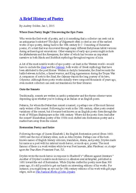 A Brief History of Poetry - Jan 1, 2015. Where Does Poetry Begin? Discovering the Epic Poem Who ...
