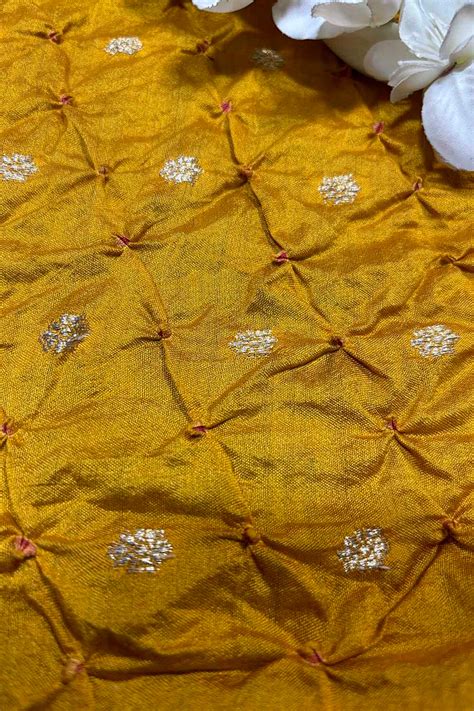 Yellow Banarasi Bandhani Silk Fabric - 2.5 Mtr