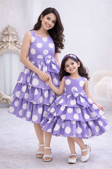 Mother Daughter Matching Dress Lavender Polka Dot | UrbanVastra Kids ...