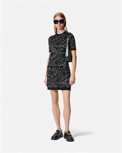 Barocco Chenille Knit Mini Dress Black | VERSACE