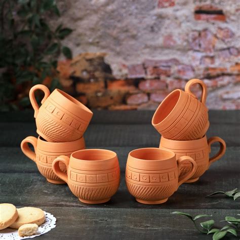 Terracotta Maharaja Tea Cup Set of 6 –Handcrafted Natural Clay Cups ...