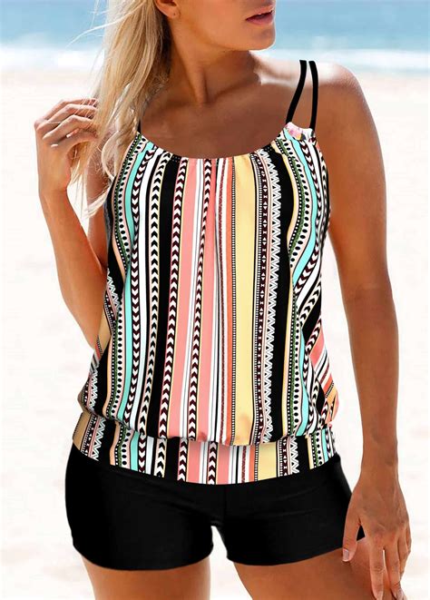 Multi Color Double Straps Tankini Set | Tankini, Tankini set, Printed ...
