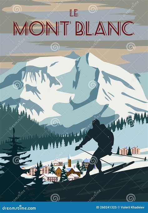 Mont Blanc Ski Resort Poster, Retro. Alps Winter Travel Card Stock ...