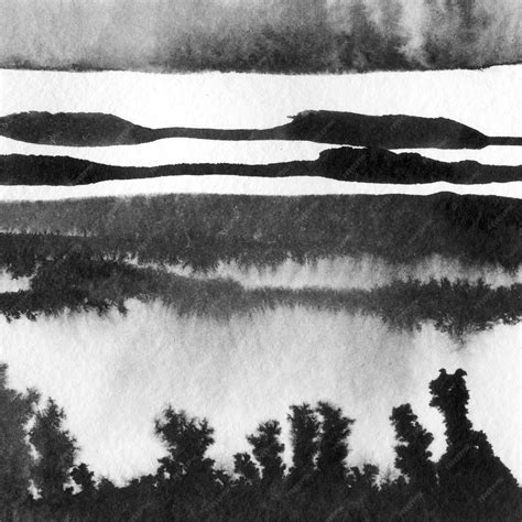 Abstrakte Landschaft Tinte handgezeichnete Illustration Schwarz-Weiß ...