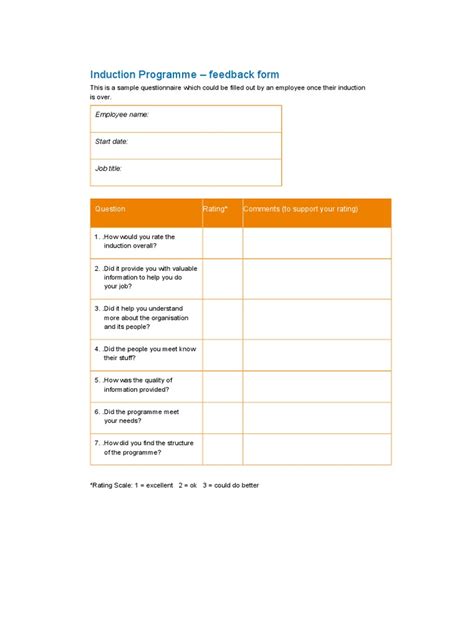 Image result for Induction Program. Feedback Form