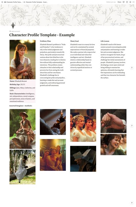 Character Profile Notion Template Example | Character profile template ...