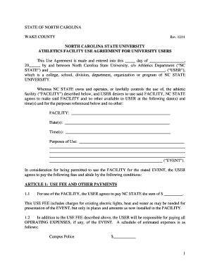 Fillable Online ncsu Athletic Facility Use Agreement - University ...