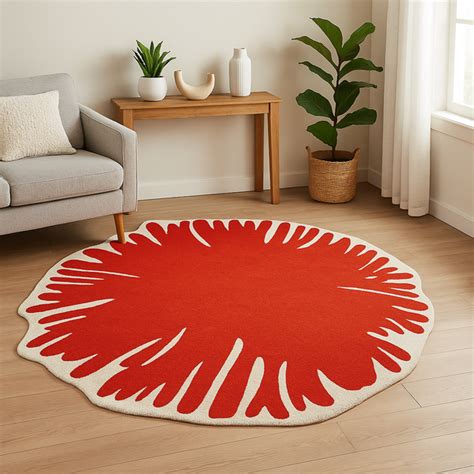 Bold Red Round Hand Tufted Wool Rug Art-Inspired Floor Decor – Handmade ...