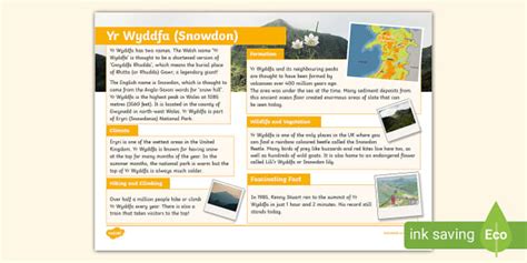 Yr Wyddfa (Snowdon) Fact File - KS2 - Mountains - Twinkl