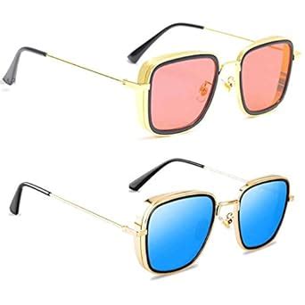 Buy ARZONAI Carryminati Mens Square Sunglasses Golden Frame, Pink ...
