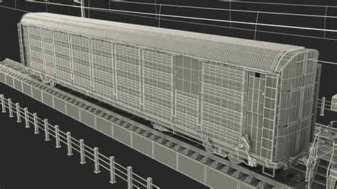 3D Freight Train with Autorack Train Car on Railway model | 3D Molier ...