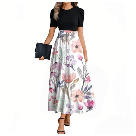 Difdany Maxi Dresses for Women 2025 Floral Print Wrap Short Sleeve Long ...