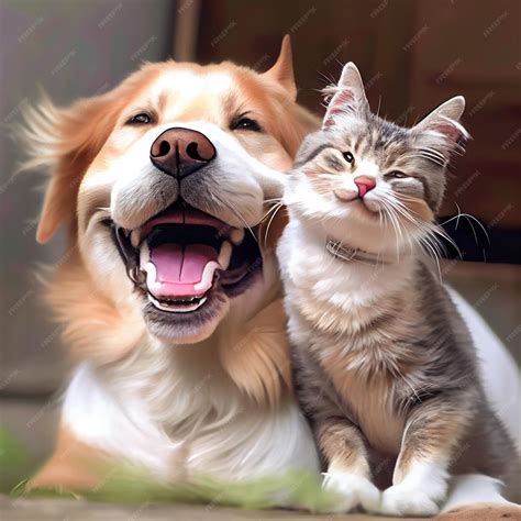 Premium Photo | Happy dog and cat friends posing together