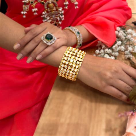 Polki CZ Diamond Heavy Statement Kada Bracelet Design – Sneha Rateria Store