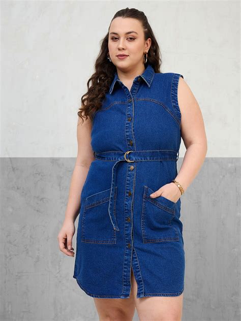 Women Navy Denim Sleeveless Short Dress