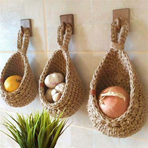 Hanging Wall Baskets, Jute Eco Hanging Basket Cotton Teardrop Hanging ...