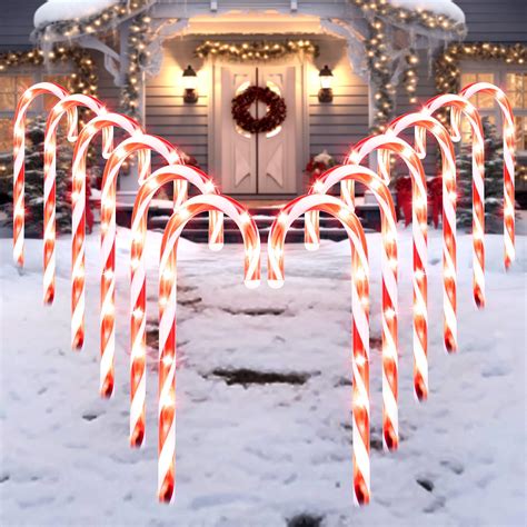 Joyfy 12 Pcs Christmas Candy Cane Lights Outdoor Pathway Lights ...