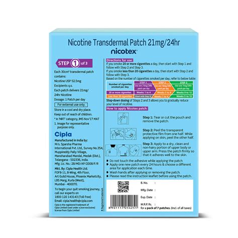 Nicotex 21mg Nicotine Transdermal Patches, 7 Count Price, Uses, Side ...