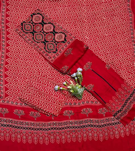 Jaipuri Modal Ajrak Red Suit Fabric / CKC Jaipuri Suits – Studio CKC