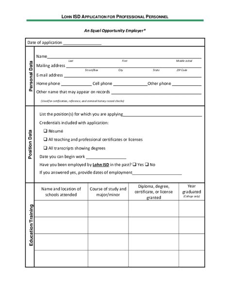 Fillable Online lohn isd application for professional personnel ...